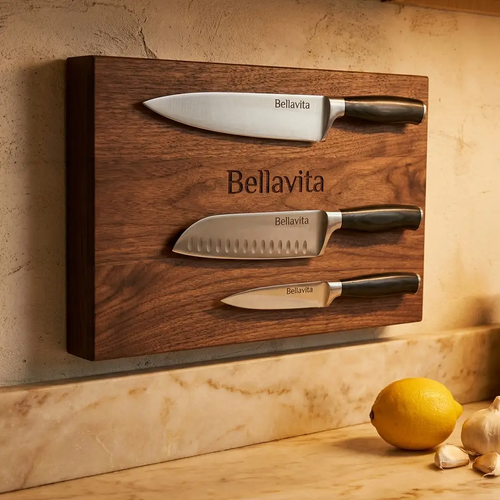 Bellavita 3-Piece Knife Set with Walnut Block