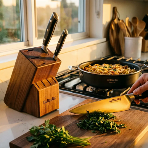 Bellavita 3-Piece Knife Set with Walnut Block