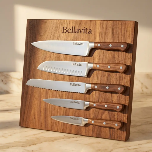 Bellavita 5-Piece Knife Set with Walnut Block