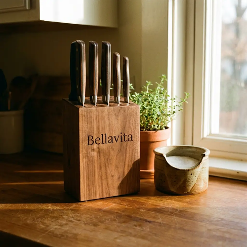 Bellavita 5-Piece Knife Set with Walnut Block