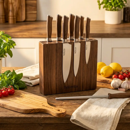 Bellavita 5-Piece Knife Set with Walnut Block