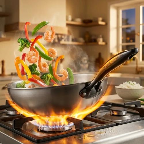 Bellavita Titanium Wok with Flat Base