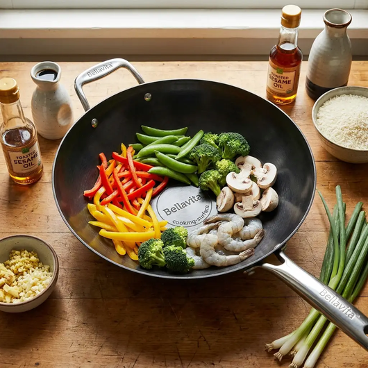 Bellavita Titanium Wok with Flat Base - Premium Setup